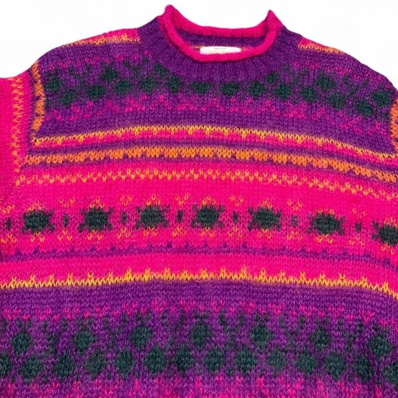 VTG 90s United colors of Benetton mohair geometric fair isle sweater 48 womens M - Picture 2 of 7